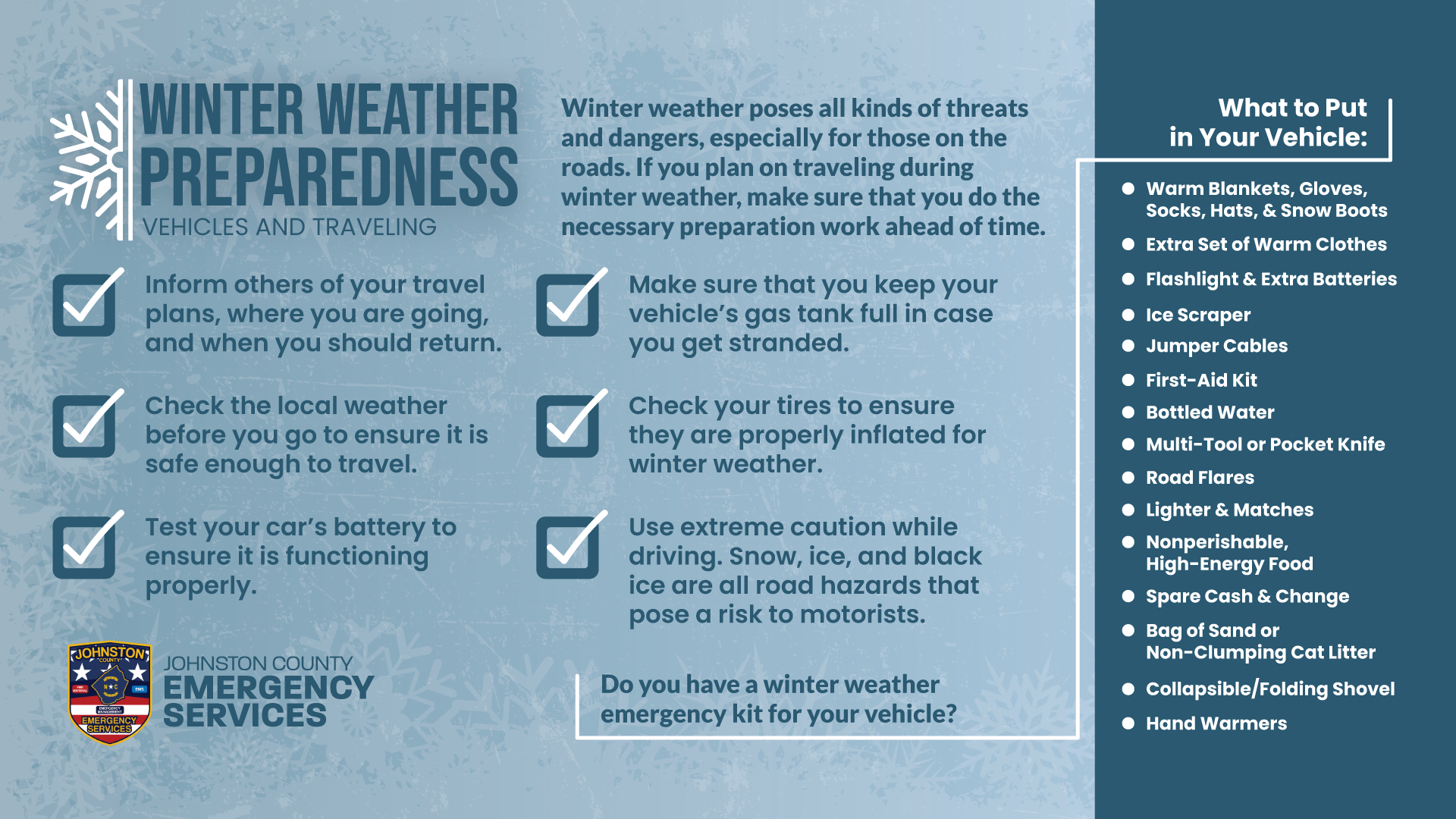 Winter Weather Preparedness Vehicles & Traveling