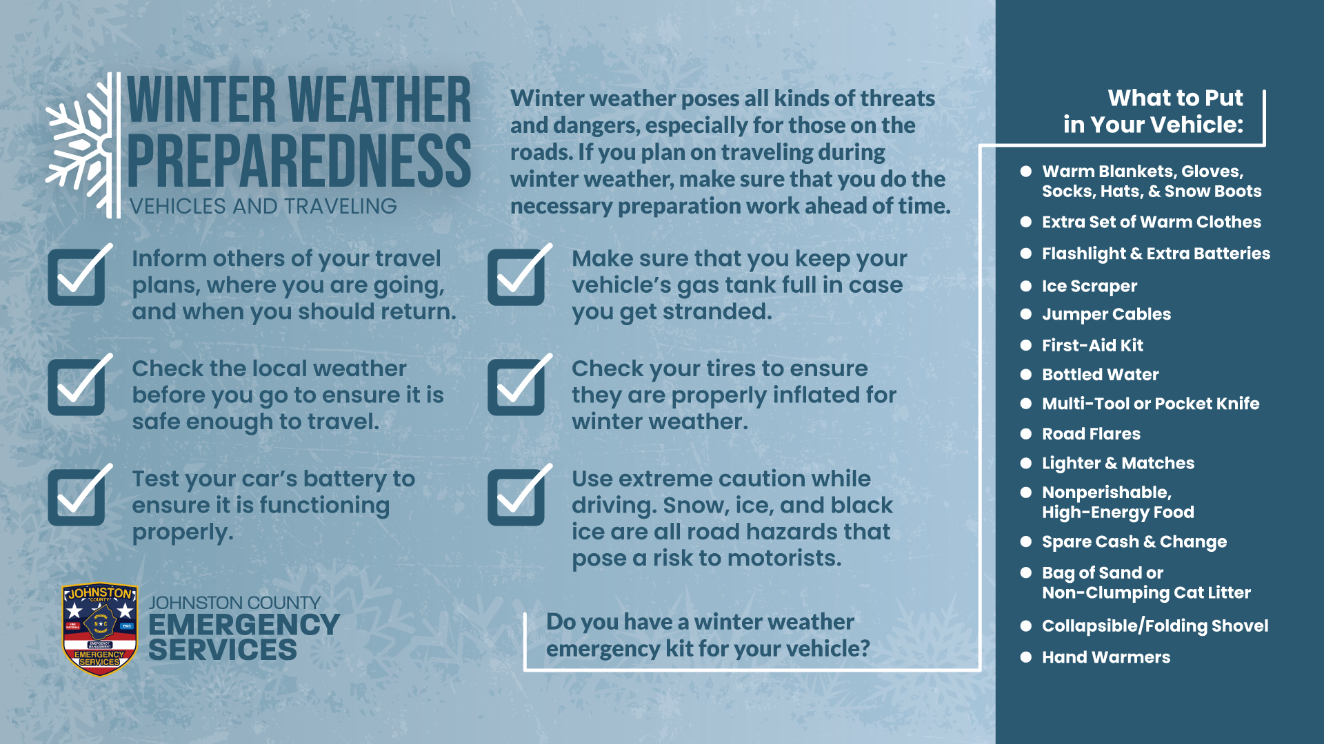 What should you include in a winter weather emergency kit?