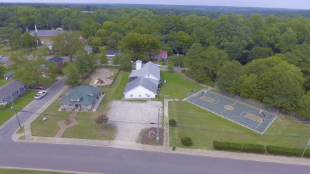 Drone shot of the park facing north