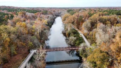 Drone photo of the Clayton Neuse Riverwalk (Credit: Phillip Porter)