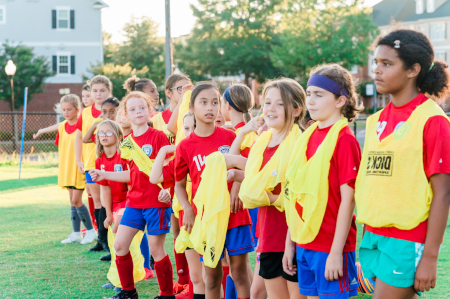 Girl soccer league getting prepared for a game