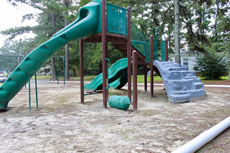 View of the slides at the park's playground site