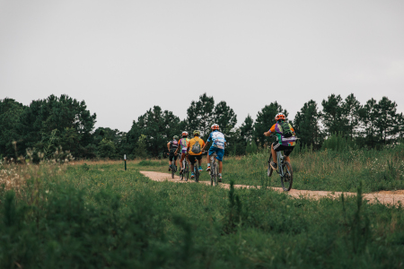 Maintain bikers tackling the beginning track, Walnut Hill Way