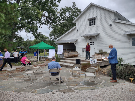 Traingle Land Conservancy director announcing the grand opening of Williamson Nature Preserve