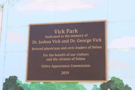Memorial plate honoring Dr. Joshua and George Vick